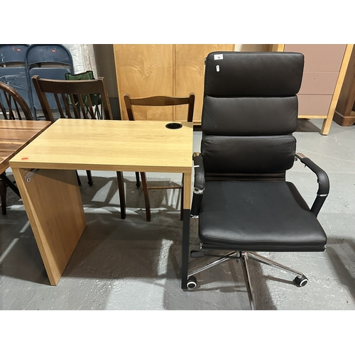 86 - LEATHER AND CHROME OFFICE CHAIR AND IKEA DESK