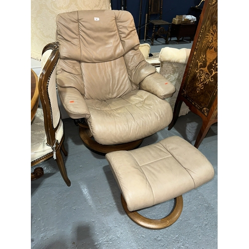 97 - GENUINE STRESSLESS ARMCHAIR WITH MATCHING FOOTSTOOL