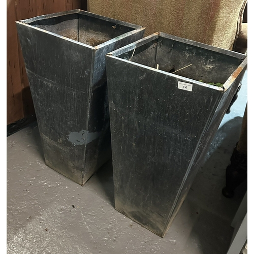 14 - PAIR OF METAL TALL PLANTERS