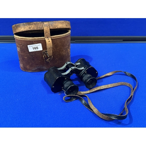 165 - WW1 FIELD GLASSES MARKED WITH WAR OFFICE STAMP AND LEATHER CARRY CASE