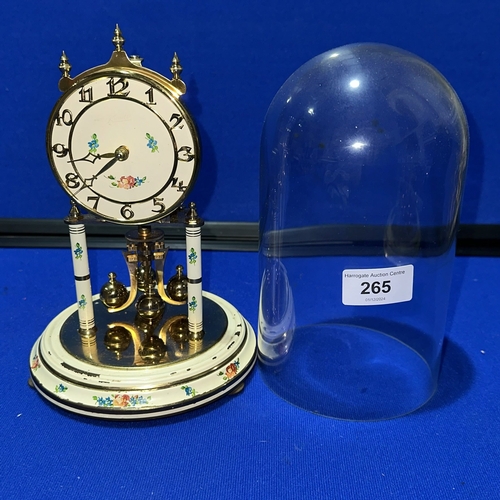 265 - WEST GERMAN ENAMEL AND BRASS GLASS DOMED TOP CLOCK BY KUNA