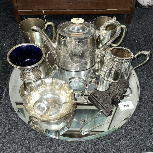 266 - SELECTION OF SILVER PLATE AND A CAST IRON BULLDOG CLIP