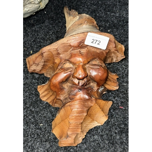 272 - GERMAN BLACK FOREST WOODEN CARVED TREE FACE