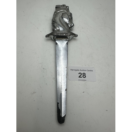 28 - DAGGER LETTER OPENER WITH HORSE HEAD HANDLE WITH LIGHTER FEATURE