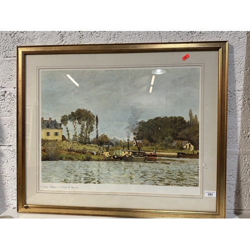 293 - BOAT AT THE BOUGIVAL LOCK BY ALFRED SISLEY SIGNED BY THE ARTIST