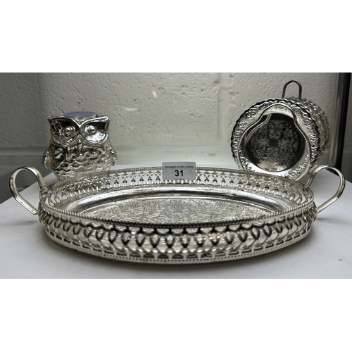 31 - SELECTION OF SILVER PLATE INCLUDING COASTERS