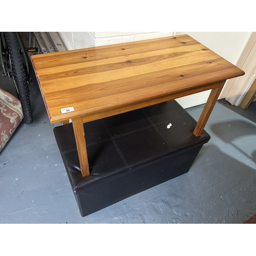 35 - SOLID PINE COFFEE TABLE AND FAUX LEATHER BLANKET BOX