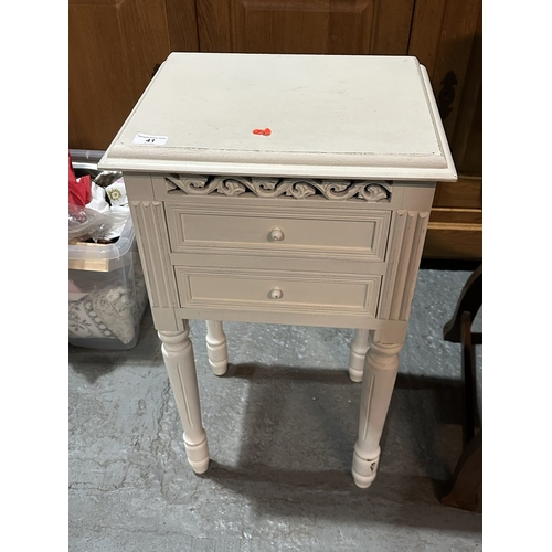 41 - FRENCH STYLE TWO DRAWER CABINET WITH FRETT WORK FRONT PANEL