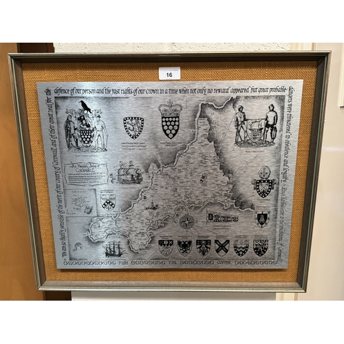 16 - FRAMED STAINLESS STEEL ENGRAVING OF THE LANDS OWNED BY THE DUKE OF CORNWALL