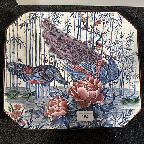 184 - ORIENTAL CERAMIC SQUARE PLATTER PEACOCK DESIGN