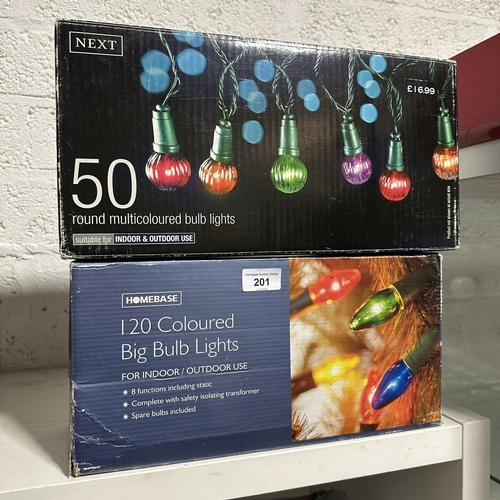 201 - TWO BOXES OF COLOURED CHRISTMAS LIGHTS