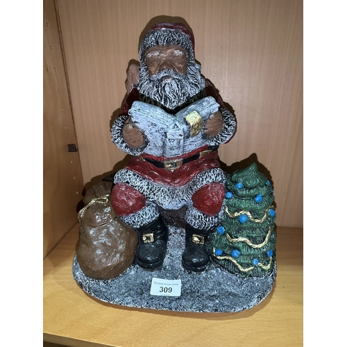 309 - FATHER CHRISTMAS HEAVY SET STONE STATUE 14” TALL