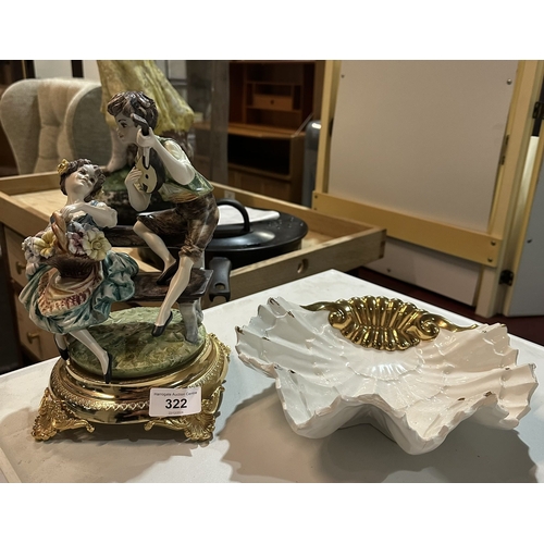 322 - CERAMIC FRENCH SERENADING COUPLE ON GILT BASE