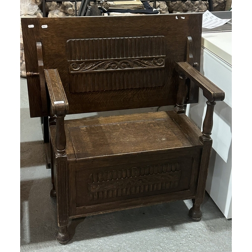 116 - OAK MONKS BENCH/SETTLE WITH FOLD OVER TOP AND INTERNAL STORAGE