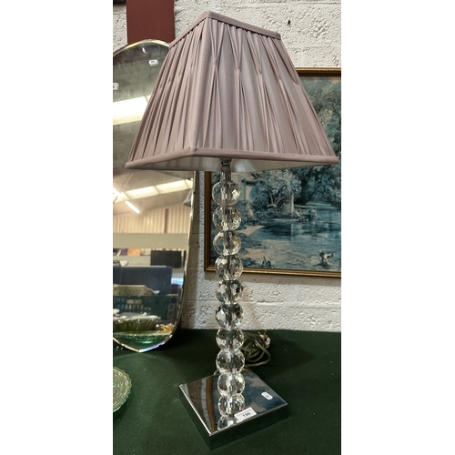 196 - RETRO STYLE GLASS TABLE LAMP WITH DUSKY PINK PLEATED SHADE 28” TALL