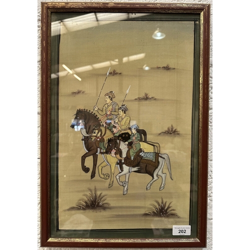 202 - FRAMED ORIENTAL WATERCOLOUR PAINTED ON SILK