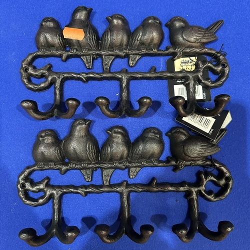 132 - TWO BRAND NEW CAST IRON BIRD COAT HOOKS