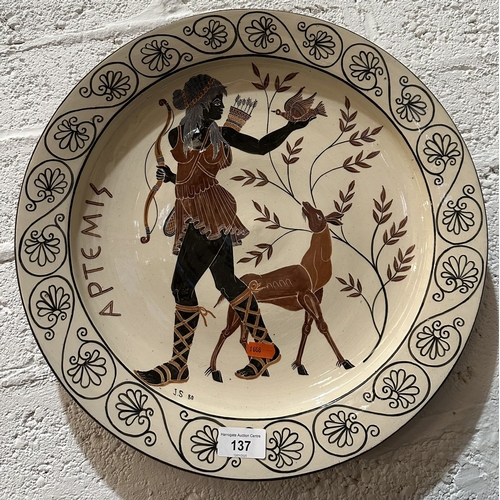 137 - HAND PAINTED TERRACOTTA CYPRIAN PLATE 16” DIAMETER