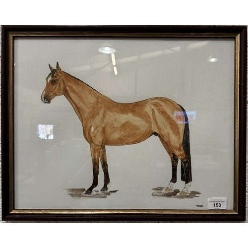 158 - FRAMED CHESTNUT HORSE WATERCOLOUR SIGNED VCCR