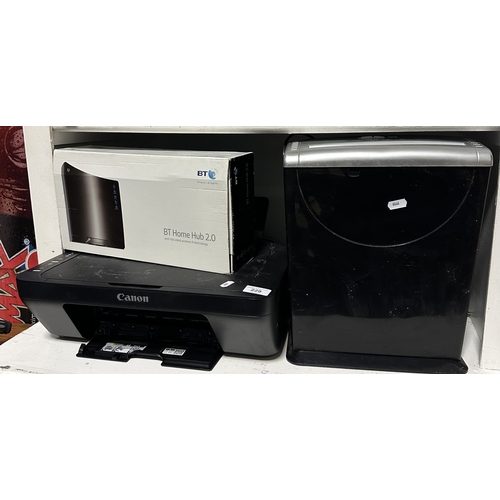 229 - CANON PRINTER, BT HOME HUB AND A TEXET PAPER SHREDDER