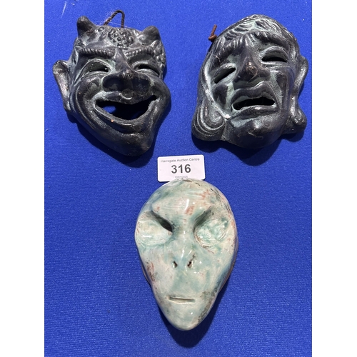 316 - THREE WALL MOUNTED MINIATURE MASKS