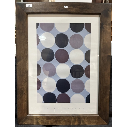 337 - WOODEN FRAMED NEUTRAL DESIGN WALL ART BY SONIA DELAUNAY