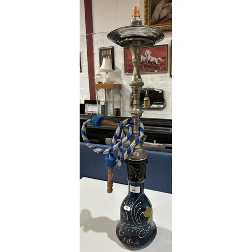 341 - VINTAGE BRASS AND BLUE GLASS NARGILE SHISHA PIPE