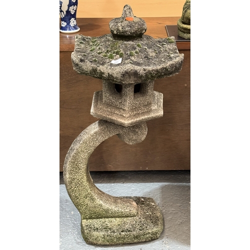 131 - VINTAGE STONE PEGODA ON PEDESTAL 36 INCHES TALL