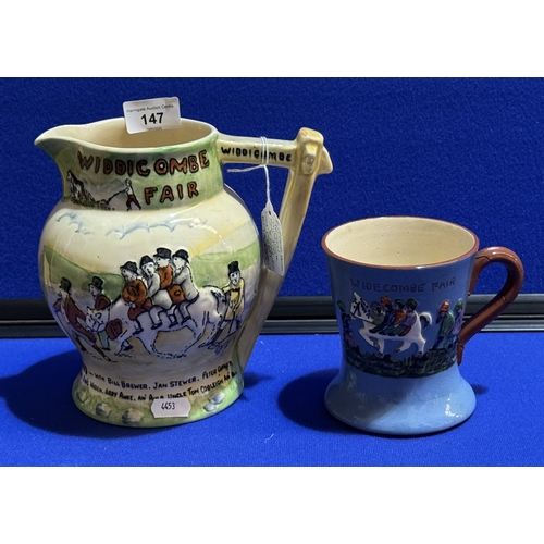 147 - VINTAGE WIDDICOMBE FAIR MUSICAL PITCHER JUG BY CROWN DEVON AND TORQUAY MOTTO WIDDICOMBE MUG