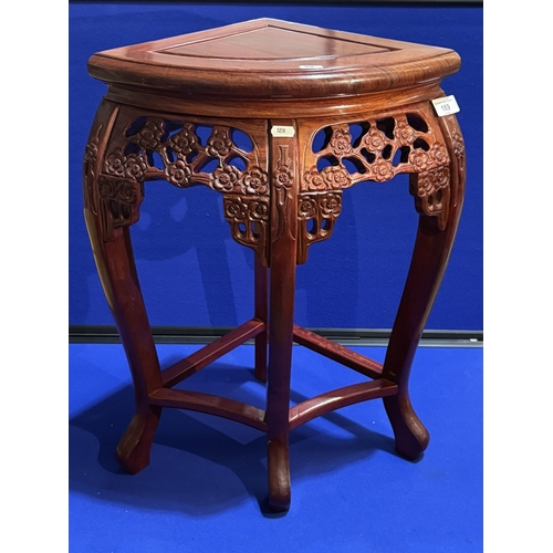 169 - ORIENTAL CARVED MAHOGANY CORNER TABLE