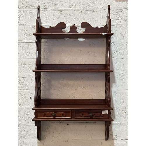 170 - ELIZABETHAN STYLE PIERCE WORK WALL RACK WITH DRAWERS