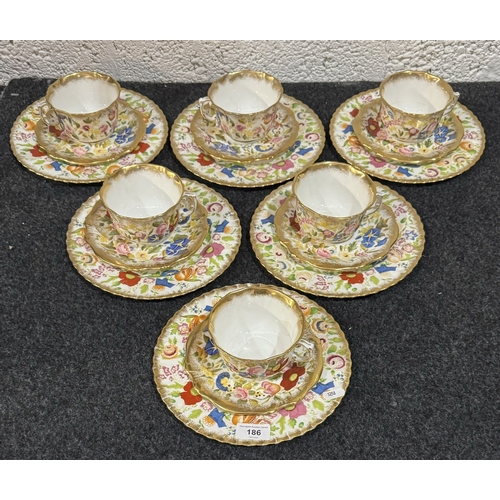 186 - SELECTION OF HAMMERSLEY CHINA “QUEEN ANN” PATTERN TEA CUPS AND SAUCERS INCLUDING SANDWICH PLATES