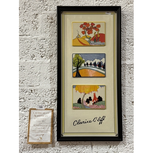 189 - CLARICE CLIFF LIMITED EDITION PORCELAIN PLAQUES MOUNTED IN FRAME WITH CERTIFICATE