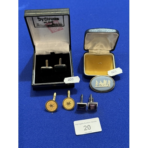 20 - SELECTION OF CUFFLINKS AND WEDGWOOD BROOCH