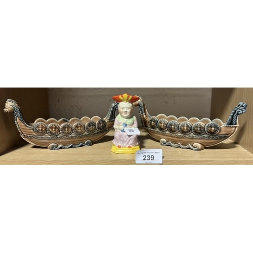 239 - TWO WADE VIKING DRAGON BOATS AND SMALL BESWICK MARTHA GUNN FIGURINE