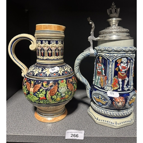 266 - ORIGINAL GERMAN BEER STEIN AND LARGE GERMAN BEER PITCHER JUG