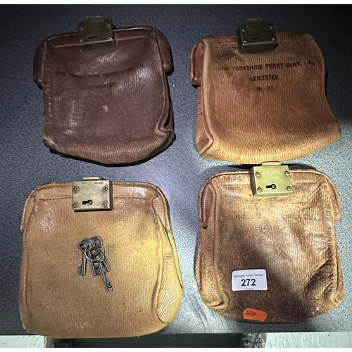 272 - FOUR ORIGINAL LEATHER DEPOSIT BAGS COMPLETE WITH KEYS