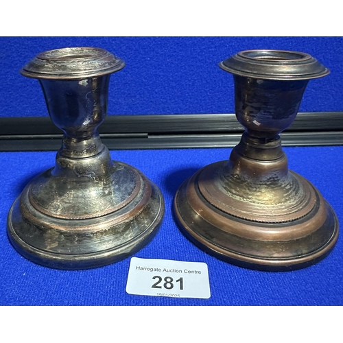 281 - LATE VICTORIAN SILVER PLATED SHORT STEM CANDLE HOLDERS