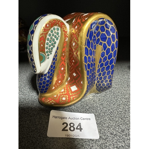 284 - GOLD-SEALED ROYAL CROWN DERBY SNAKE PAPERWEIGHT