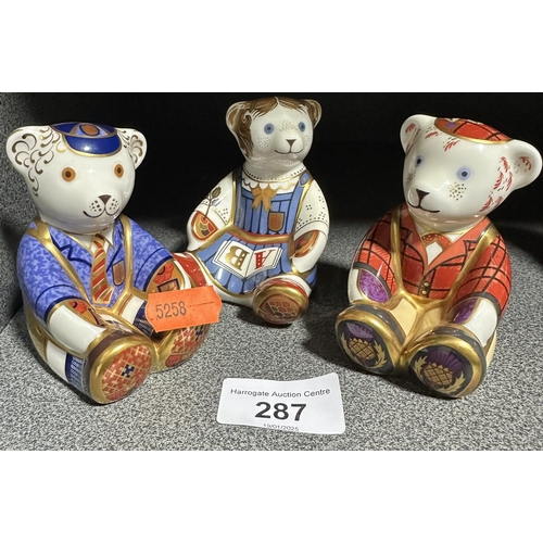 287 - THREE GOLD-SEALED ROYAL CROWN DERBY BEAR PAPERWEIGHTS