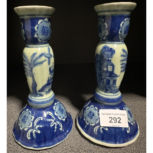 292 - PAIR OF ORIENTAL CERAMIC CANDLE STICKS