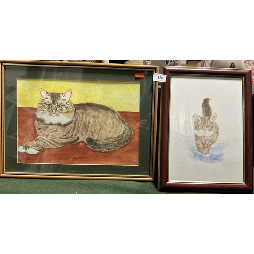 324 - TWO FRAMED CAT PAINTINGS