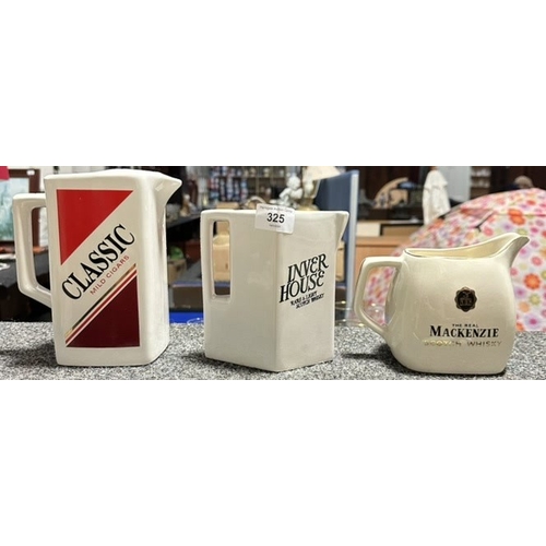 325 - THREE BRANDED JUGS INCLUDING MACKENZIE, INVER HOUSE AND CLASSIC MILD CIGARS