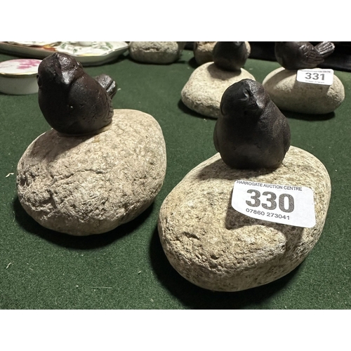 330 - TWO TOM CHAMBERS CAST IRON BIRD DOOR STOPS