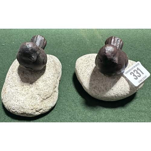 331 - TWO TOM CHAMBERS CAST IRON BIRD DOOR STOPS