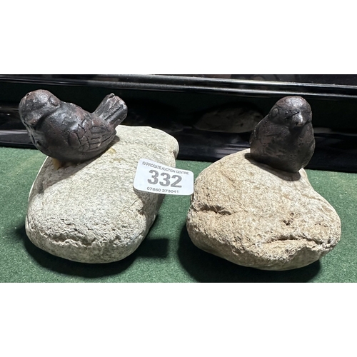 332 - TWO TOM CHAMBERS CAST IRON BIRD DOOR STOPS