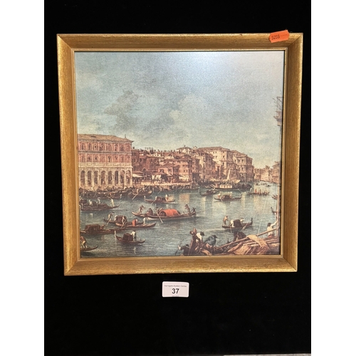 37 - FOLLOWER OF GIOVANNI ANTONIO CANAL, IL CANALETTO 1697-1768 PRINT ON BOARD IN GILT FRAME