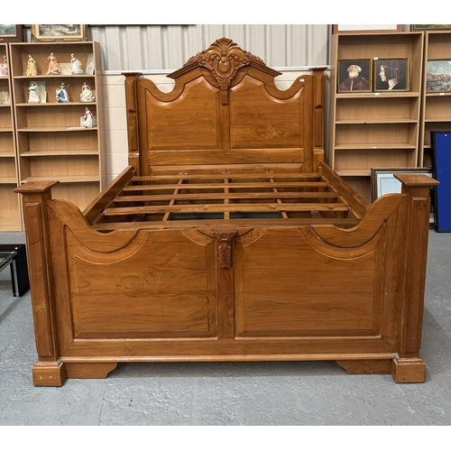 47 - CARVED INDONESIAN HARDWOOD SUPER KING BEDFRAME IN STUNNING CONDITION