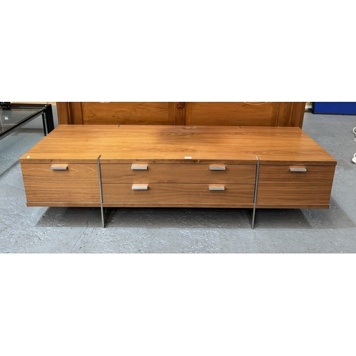 48 - MID-CENTURY STYLE WALNUT AND ALUMINIUM 2 DOOR AND 2 DRAWER LOW SIDEBOARD