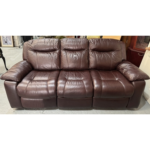 94 - THREE SEATER RECLINING LEATHER SETTEE